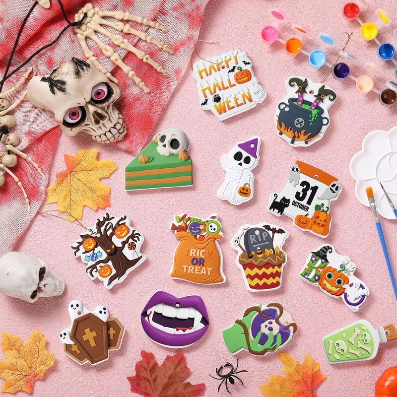 Seenelling 24 Sets DIY Painting Kits Paint Your Own Ceramics Monsters Ghost Unpainted Plaster Statues Arts and Crafts with Brush, Lanyard for Classroom Kid DIY Paint Craft Kit(Fun) - Image 2